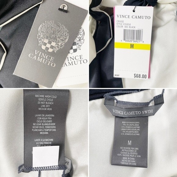 NWT Vince Camuto Halter Takini Black & Cream Two Piece Swimsuit Size Medium NEW - Picture 12 of 15